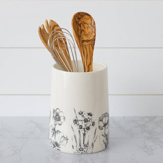Black and White Botanical Collection Utensil Crock