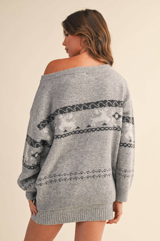 FROSTY REINDEER OFF THE SHOULDER COZY SWEATER SKIRT SET