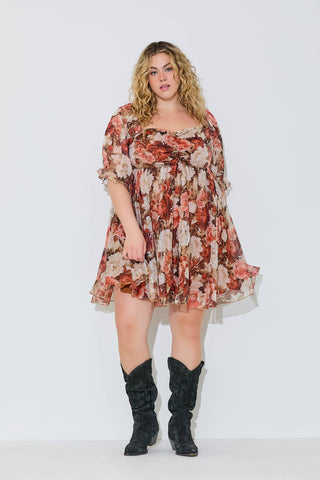Spice Blossom Puff Sleeve Dress