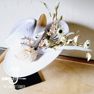 Boho Western Wedding Floral Feather Bridal Hat in Bone
