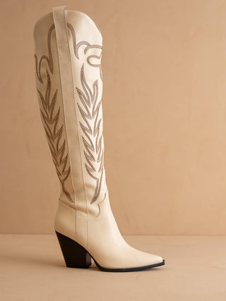 Ivory Wildflower Boots Knee High Cowboy Western Boot
