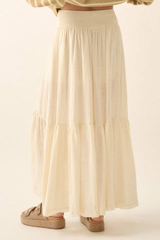 Boho Tassel High‑Low Ruffle Maxi Skirt