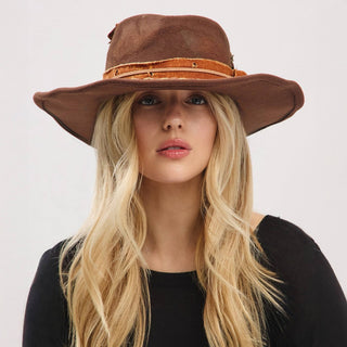 Distressed Cowgirl Fedora with Feather Detail