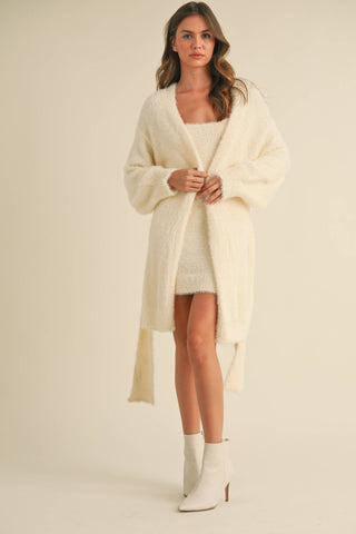 SOFT SLEEVELESS TUBE MINI DRESS AND CARDIGAN SET