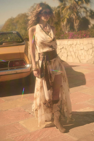 Floral-Print Chiffon Tie-Waist Maxi Skort