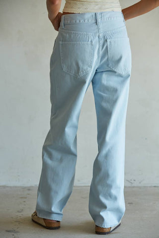 Woven Denim Straight Leg Pants (Light Blue)