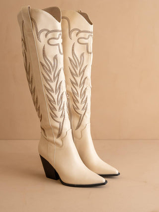 Ivory Wildflower Boots Knee High Cowboy Western Boot