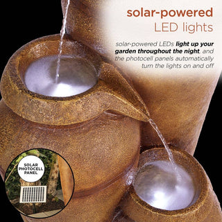 Solar Cascading Vase Fountain with Cool White LED Lights