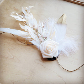 Boho Western Wedding Floral Feather Bridal Hat in Bone