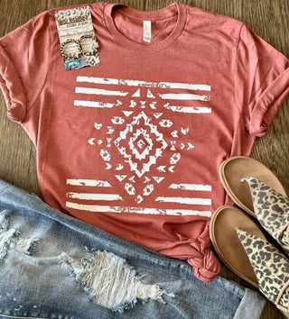 Aztec Tribal Western Graphic Tee in Heathered Clay