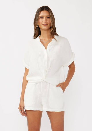Coastal Chill Knot Front Button-Down Top