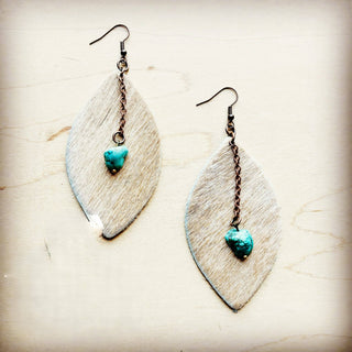 Leather Oval w/ Turquoise Drop in Light Hair-on-Hide