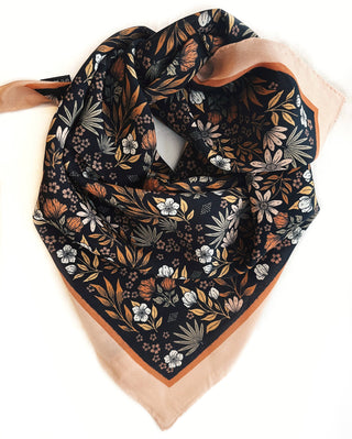 Midnight Garden Floral 100% Silk Bandana Scarf
