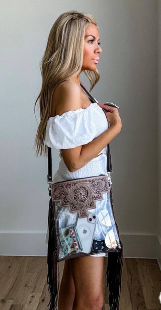 Shayne Large Hand Tooled Clear Crossbody Concert Bag