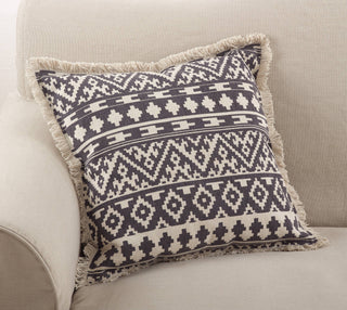 Fringed Aztec Throw Pillow - Grey