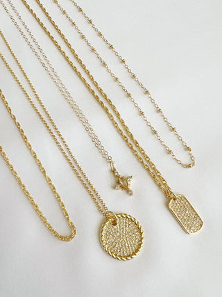 Pave CZ Dog Tag Pendant Necklace Gold Filled