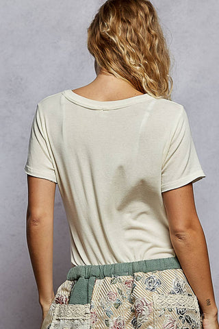 Stone Washed V-Neck Short Sleeve Top