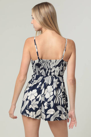 Floral V-Neck Smocked Bodice Wrap Romper