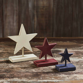Red White & Blue Hanging Wooden Stars with Display Base Set of 3