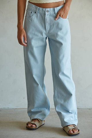 Woven Denim Straight Leg Pants (Light Blue)