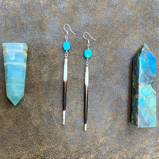 Porcupine Quill & Turquoise Earrings - Silver