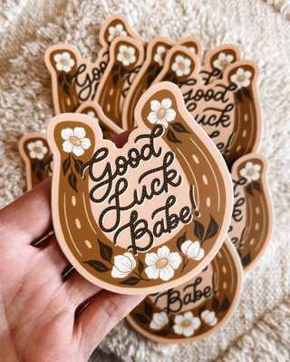 Good Luck Babe! Floral Horseshoe Vinyl Sticker - Western Style