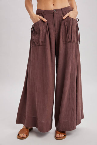 Drawstring Patch Pockets Wide Leg Pants