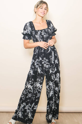 Vintage-Inspired Square Neck Floral Jumpsuit