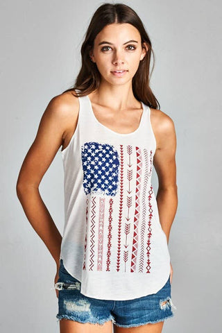 4th of July American Flag Print Graphic Tank Top