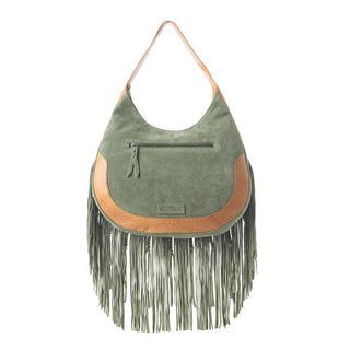 Sage Whisper Fringe Leather Bag in Pearl White