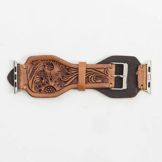 Lone Star Hand-Tooled Leather Apple Watch Band in Antique Saddle Brown