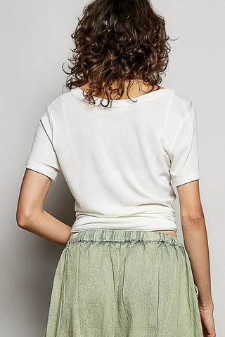Stone Washed V-Neck Short Sleeve Top