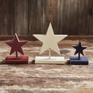 Red White & Blue Hanging Wooden Stars with Display Base Set of 3