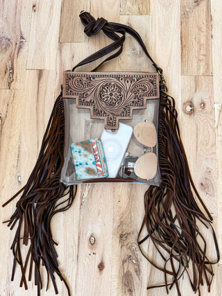 Shayne Large Hand Tooled Clear Crossbody Concert Bag