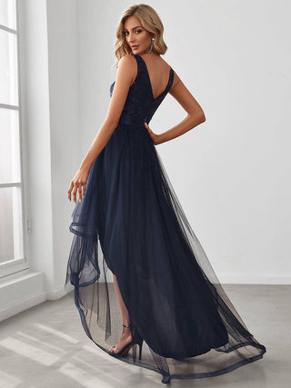 Sequin High-Low V Neck Tulle Dress