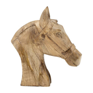 Handcrafted Wood Horse Head Figurine – Brown, 11 in.