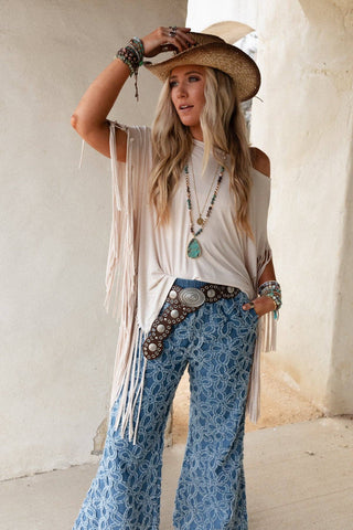 Onyx Oval Western Belt with Riveted Detail - Brown | Laciann Collective