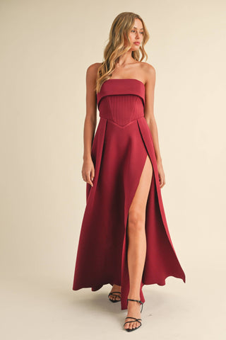 Structured Scuba Corset Dress – Maxi Length, Party-Ready Slit
