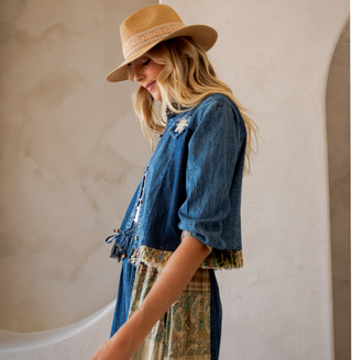 Western Boho Chic Patchwork Cropped Denim Jacket