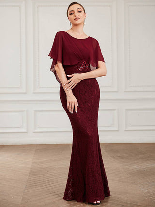 Fishtail Ruffles Sleeves Mother of Bridesmaid Dress