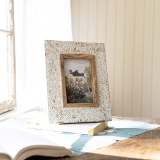 Frannie 4x6 Antique Embossed Picture Frame White Metal