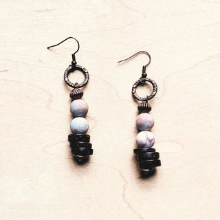 Frosted Aqua Terra and Wood Earrings