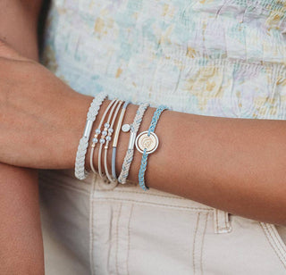 Wonder Soft Creams and Blues with Pearls and Gold Hair Tie Bracelets