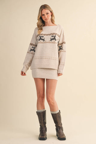 FROSTY REINDEER OFF THE SHOULDER COZY SWEATER SKIRT SET