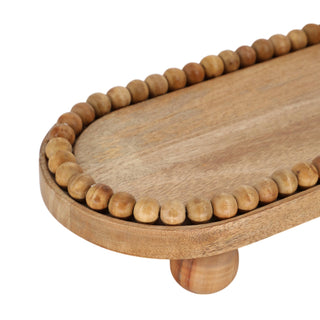 Mango Wood Decorative Tray with Beaded Ball Feet, 16 in.