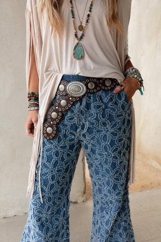 Onyx Oval Western Belt with Riveted Detail - Brown | Laciann Collective