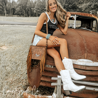 Hand-Painted Tooled Leather Purse with Fringe | Laciann Collective