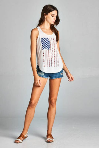 4th of July American Flag Print Graphic Tank Top