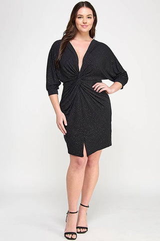 Curvy Glitter Dot Draped Midi Dress
