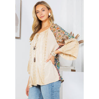 Enchanting Whimsy Overdyed Rayon Peasant Top With Embroidery
